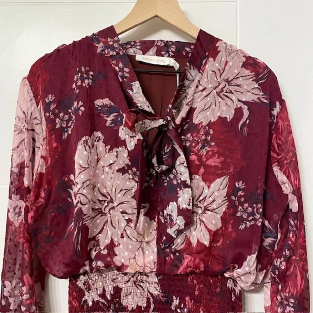 NWT Bishop + Young Cameo Midi Floral Long Sleeve Dress Dahlia Size Large